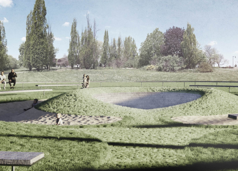 Crater Memorial with Brick Lining and Sand Belt Integration