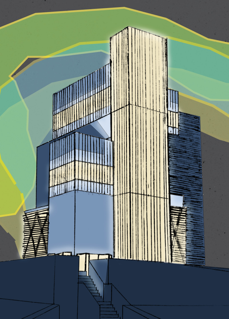 Channel Glass Facade Elevates Observation Tower Amidst Basalt Formations