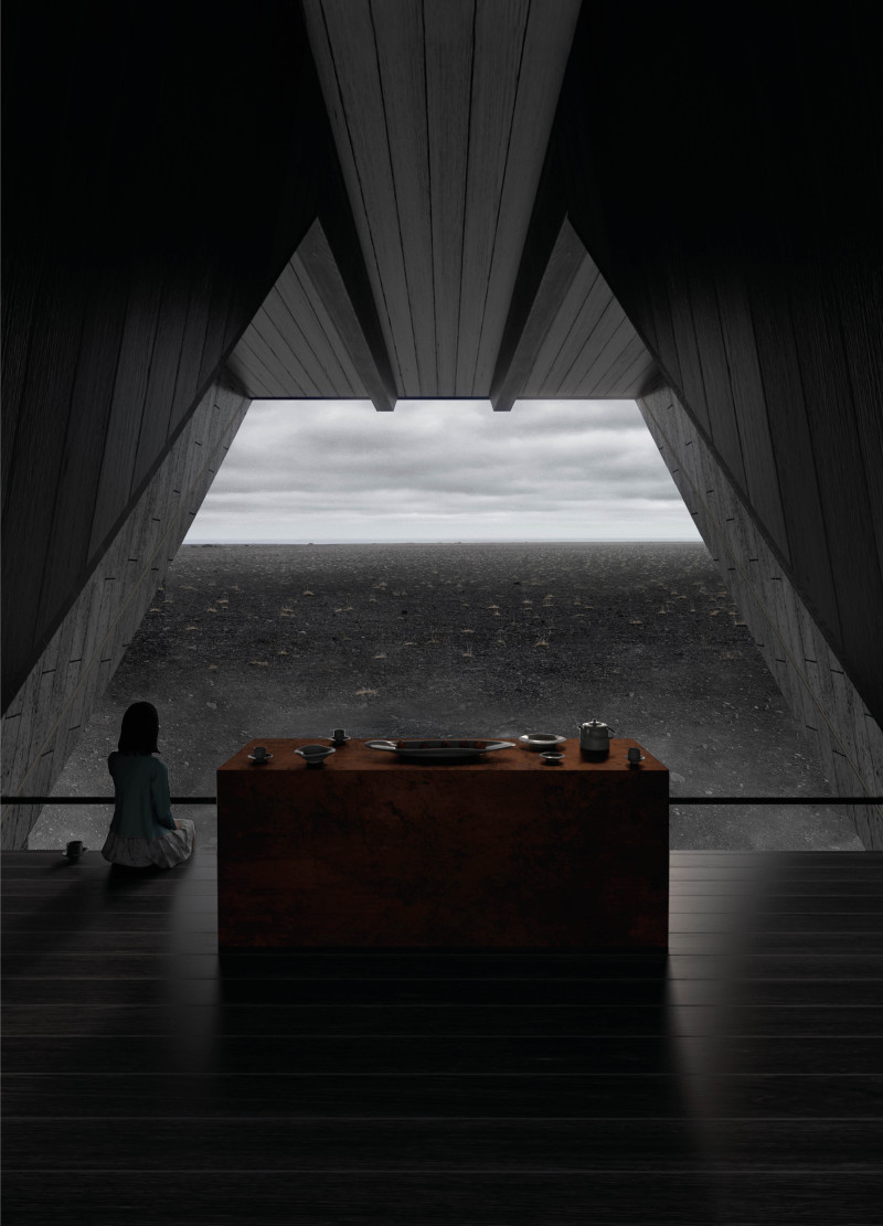 Elevated Viewing Platform Crafted from Larch Wood and Concrete in Icelandic Landscape