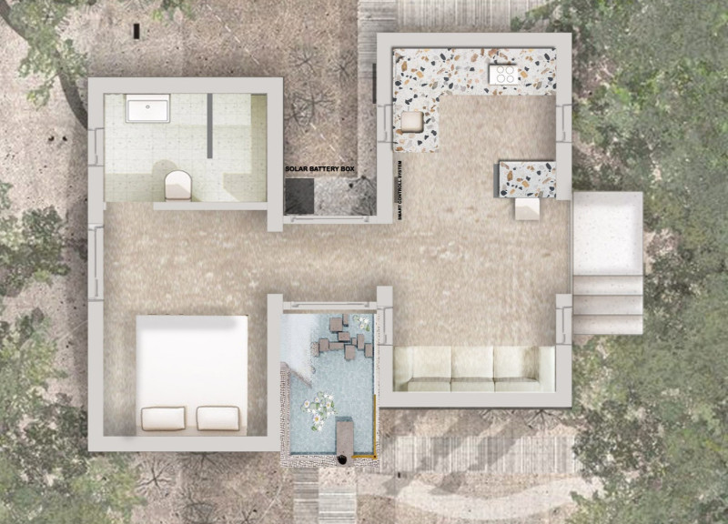 Natural Stone Walls Embrace Green Roofs for Sustainable Living