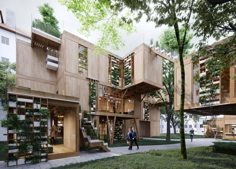 Green Terraces and Wood Integration in Courtyard Living