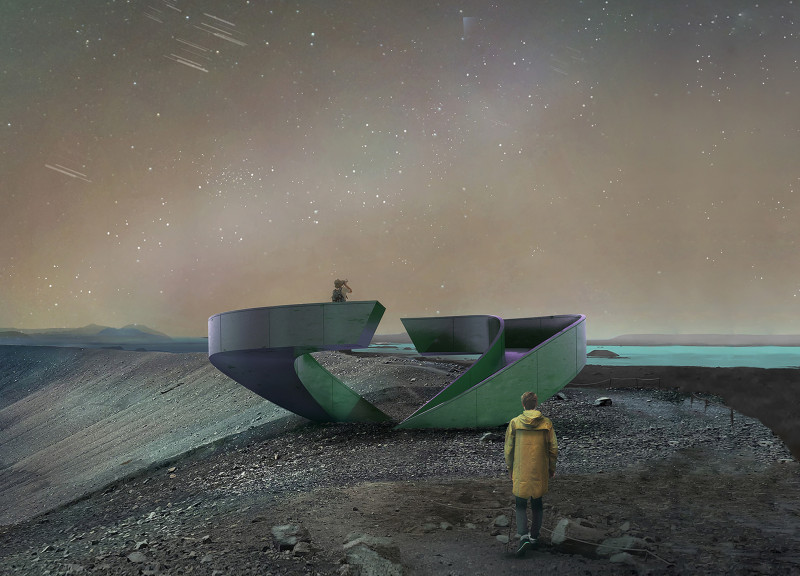 Embedded Steel Lookout Enhancing Views of Icelandic Landscape