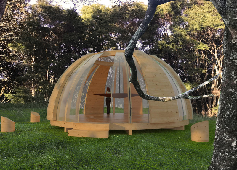 Glass Dome and Local Wood Create a Serene Meditation Retreat