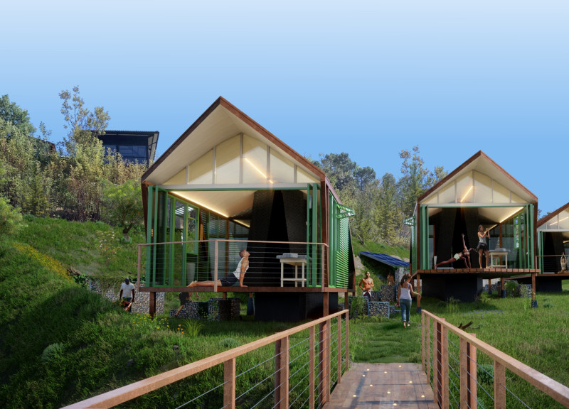 Gabion-Structured Meditation Retreat in a Serene Natural Setting