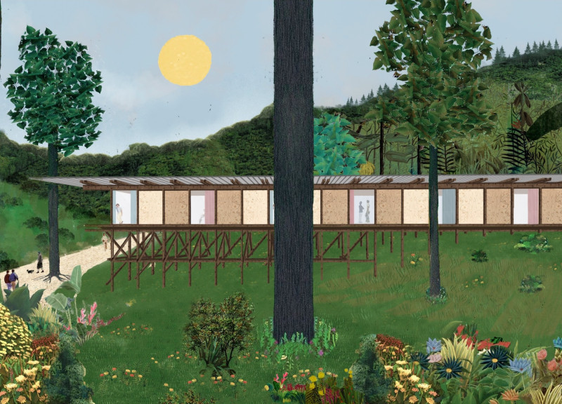 Rainwater Collecting Yoga Retreat with Timber and Cork Integration