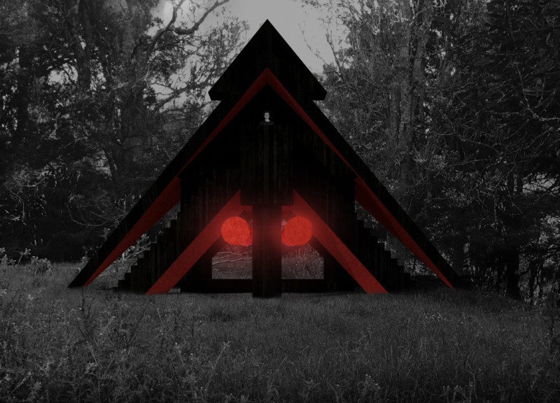 Vantablack Exterior and Red Interior Define a Contemporary Meditation Space