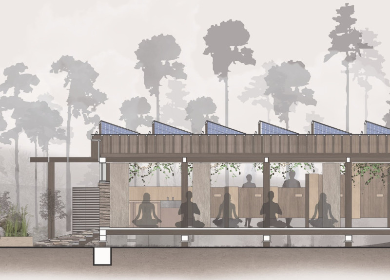 Wattle and Daub Wellness Space Immersed in Nature