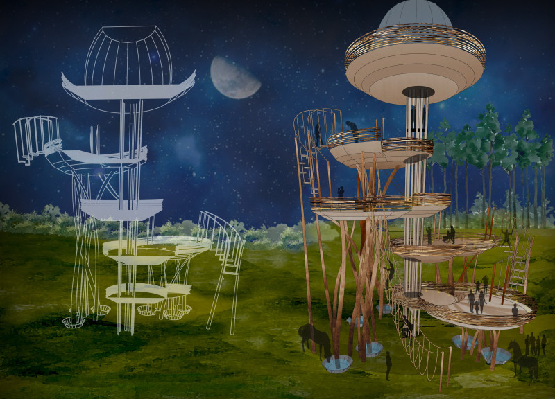 Elevated Community Spaces Aligned with Nature's Viewpoints