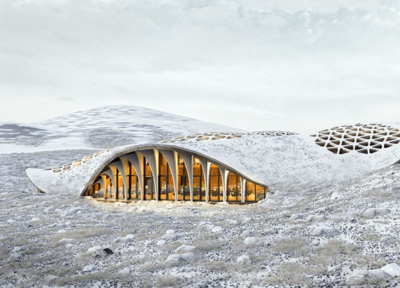 Bionic Canopy and Ecological Concrete Harmonizing with Volcanic Landscape