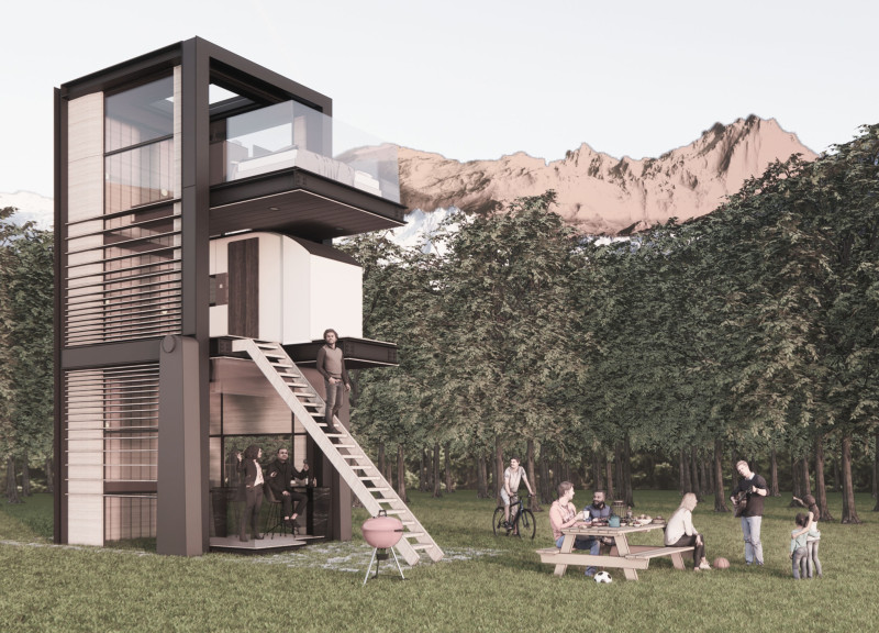 Garden Integration with Wooden Panels and Rotating Spaces