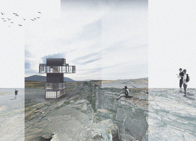 Mirage-Inspired Observation Tower with Sintered Stone and Glass Volumes