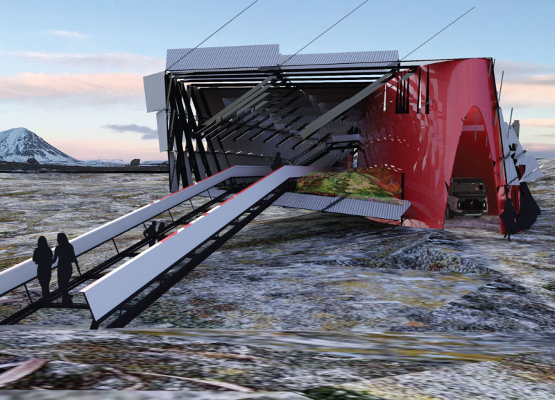 Tensegrity Structure Supporting Corrugated Skin Within a Sustainable Community Center