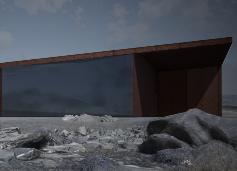 Weathered Steel and Concrete Pavilion Connecting Cinema with Icelandic Landscapes