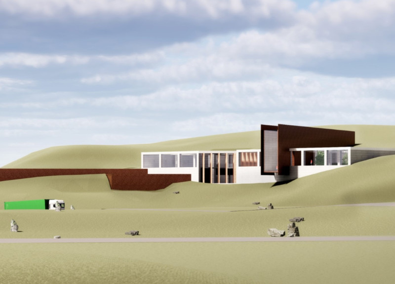 Textured Concrete Walls Framing Community Spaces at Lake Myvatn