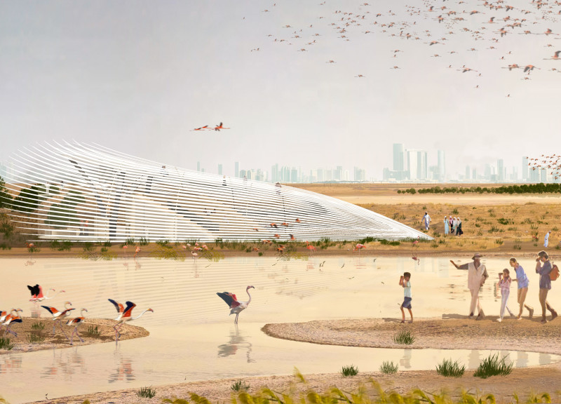 Feathered Metal Grid with Translucent Concrete Emphasizing Visitor Experience in Natural Habitat