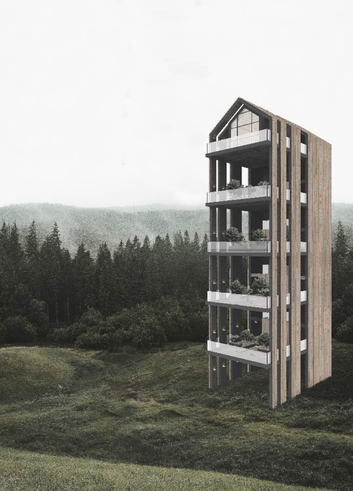 Panoramic Green Space Framed by Steel and Black Locust Slats
