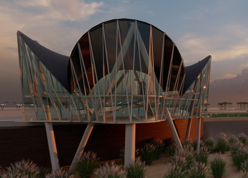 Elevated Observation Tower Featuring Glass Facades and Aerial Roof Design