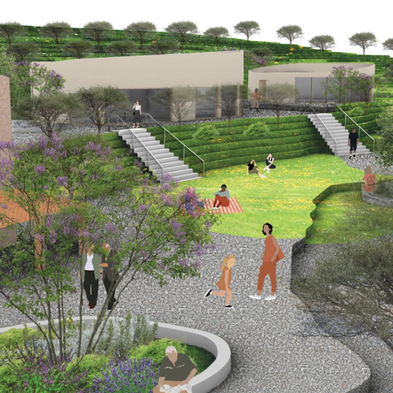 Rammed Earth Structure Embracing Olive Trees with Communal Vistas