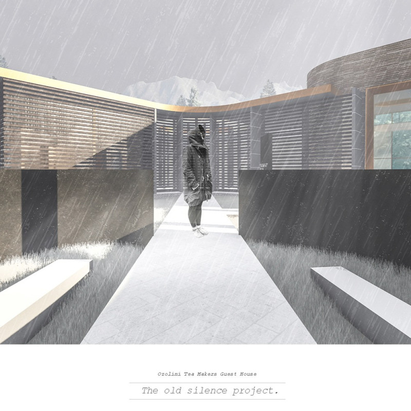 Dark Flooring and Natural Light Enhance Communal Reflection in a Serene Retreat