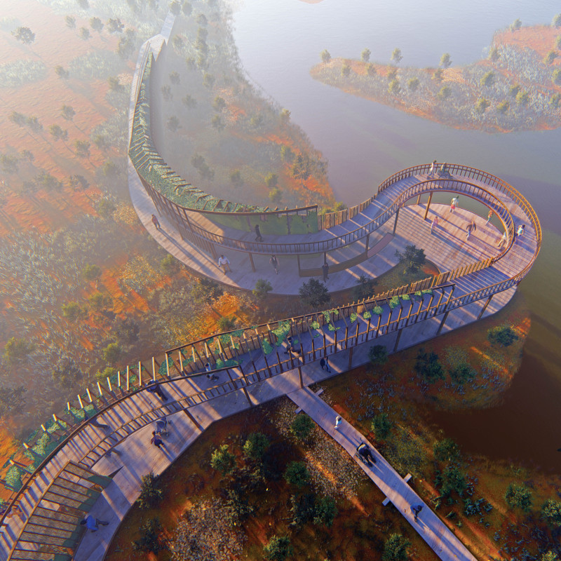 Reflections over Water in a Thatch and Timber Observation Space