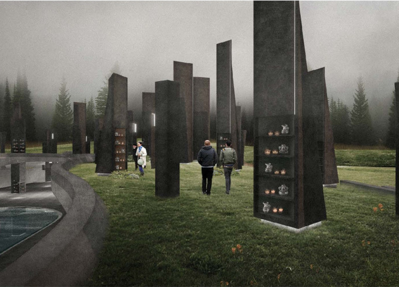 Reflective Water and Subterranean Niches in a Contemplative Memorial Space