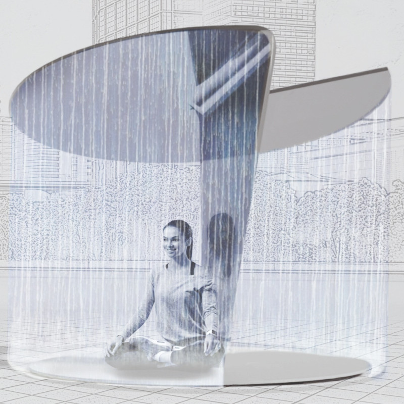 Water Feature Anchored by Natural Forms in Urban Tranquility