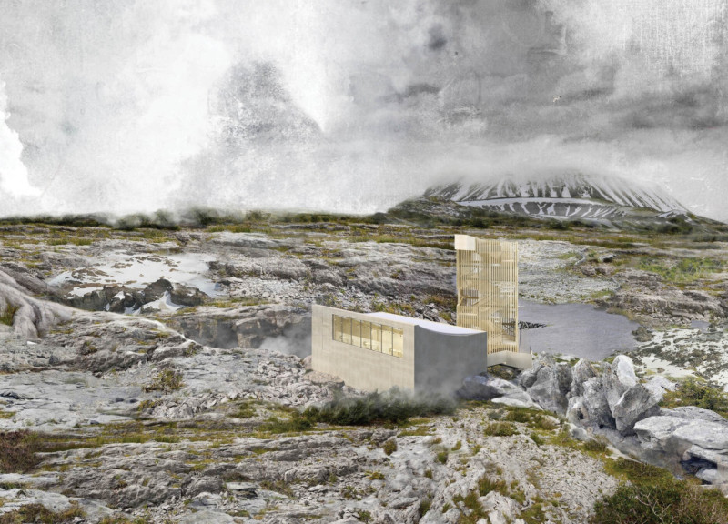 Porous Wood Enclosure with Trilateral Circulation Emphasizes Connection Across a Ravine