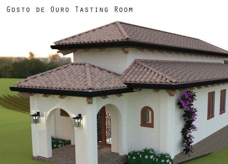 Terrazzo Tasting Room with Portuguese Stucco and Expansive Vineyard Views