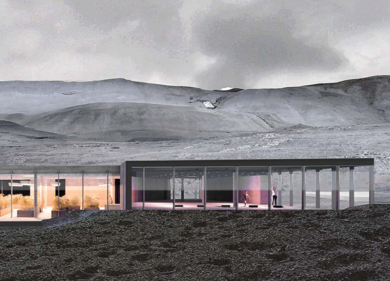 Lava Concrete Structure Embracing Natural Light in a Volcanic Landscape