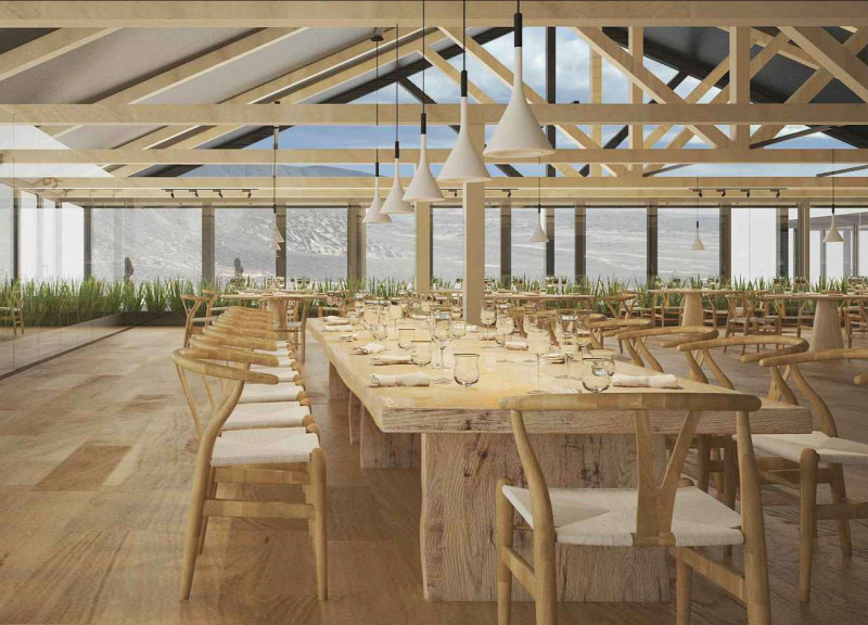 Reflecting Pool and Glass Enclosure Enhancing Culinary Experiences in Iceland