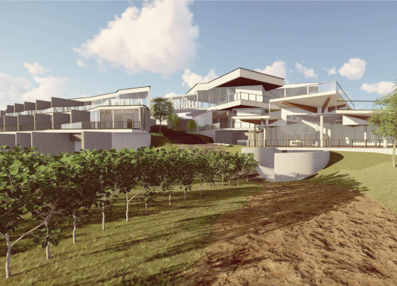 Serene Retreat with Natural Stone and Private Pools Overlooking Vineyards