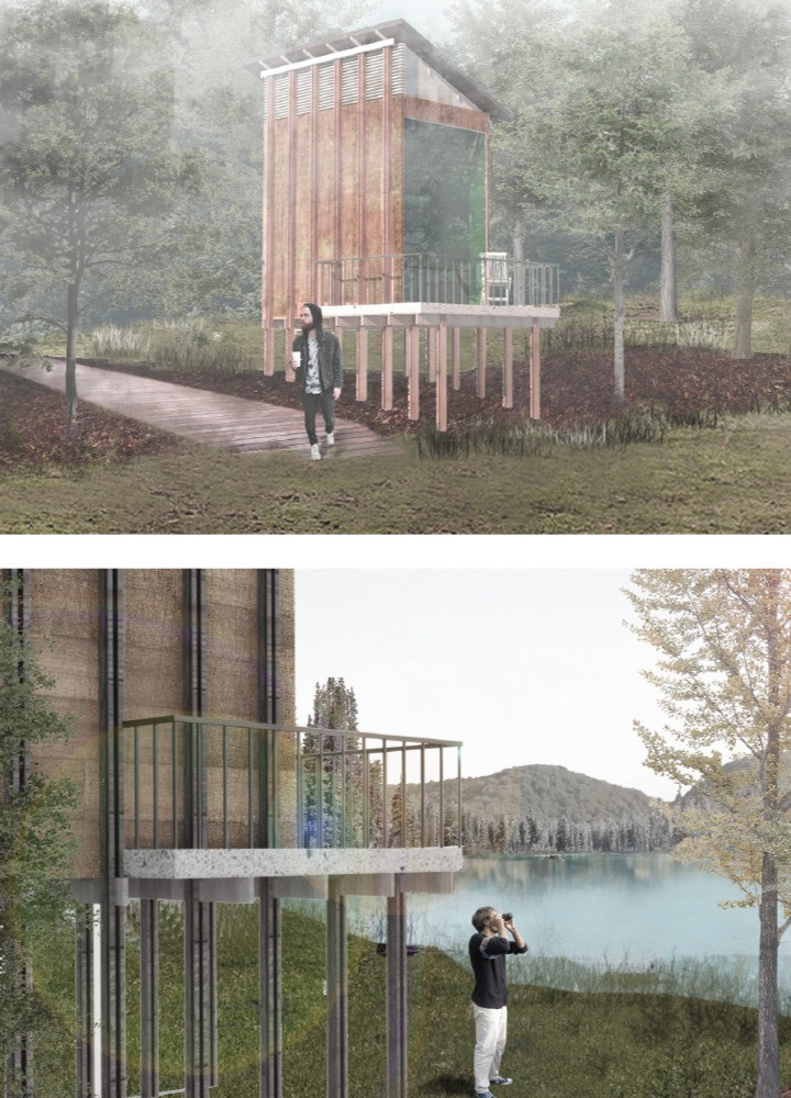 Elevated Cabin with Natural Wood and Tranquil Views Overlooking Zvannieku Lake