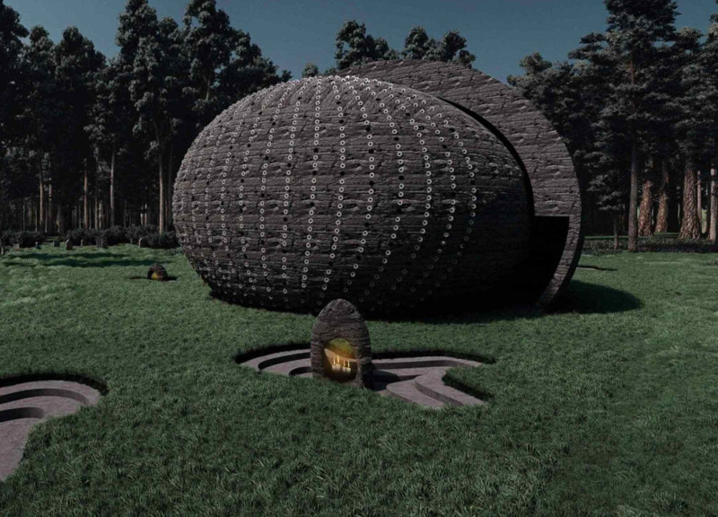 Light-Channeling Columbarium with Basalt Cladding and Fiber-Reinforced Concrete