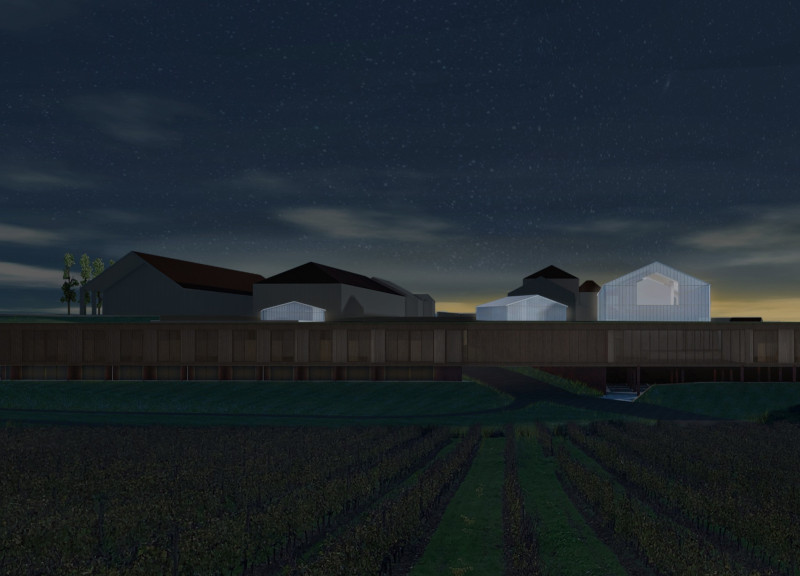 Linear Form Overlooking Vineyard with Integrated Hospitality Spaces