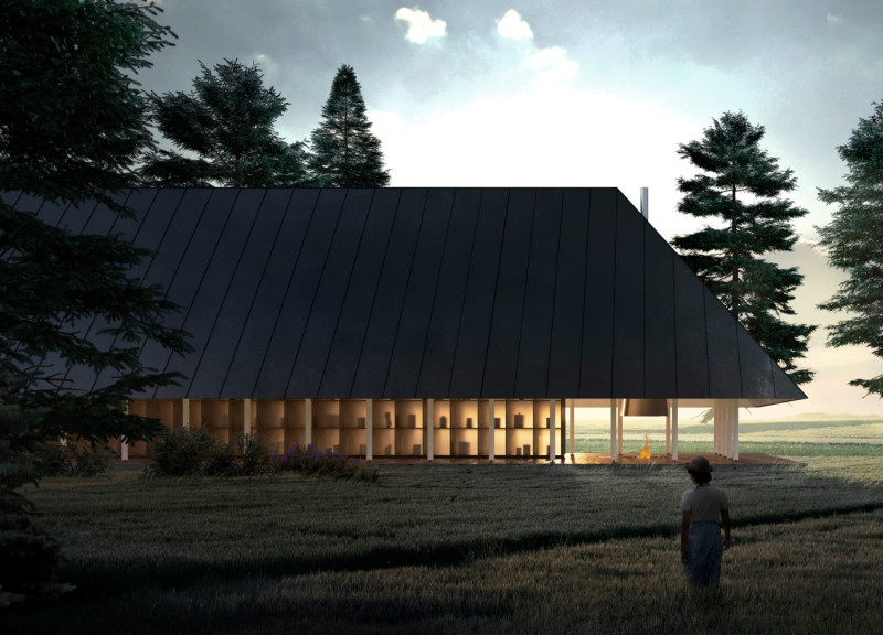 Natural Stone Urn Shelf in a Tranquil Space for Reflection