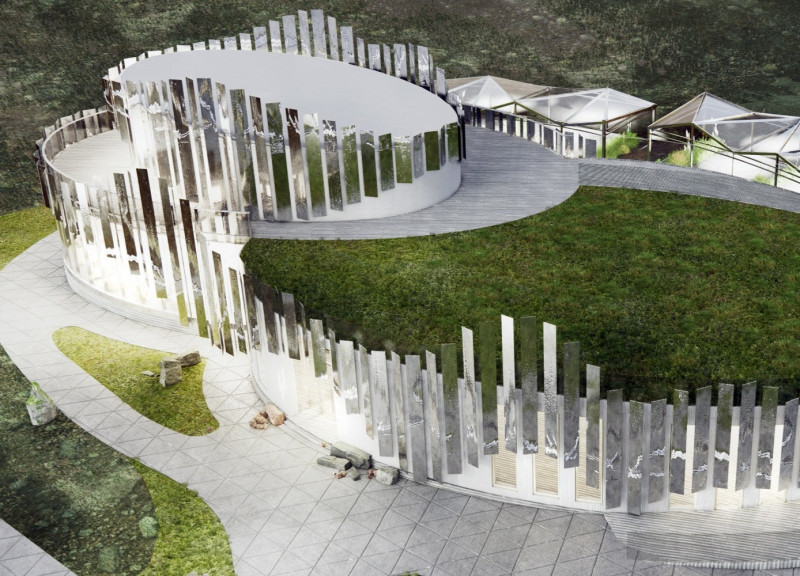 Wave-Shaped Metal Facade Overlooking Thermal Lakes