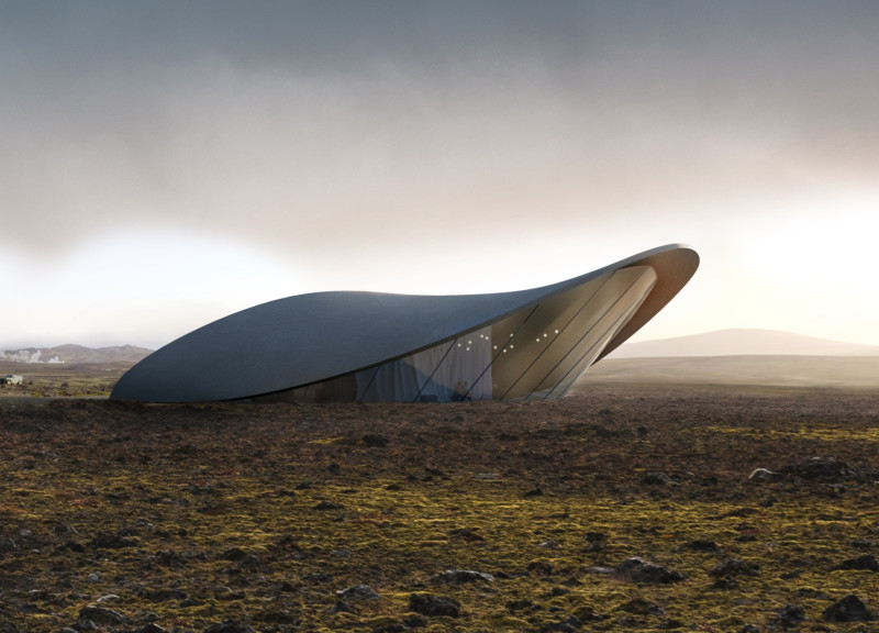 Basalt Concrete Structure Embraces Geological Forms as a Cinema Pavilion