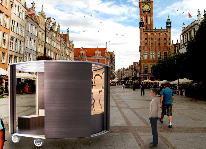 Spruce Wood Panels Define Modular Kiosk for Urban Engagement