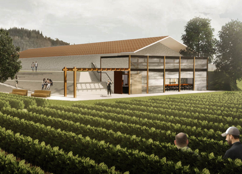 Retractable Glass Walls and Sunken Design for Immersive Vineyard Experiences
