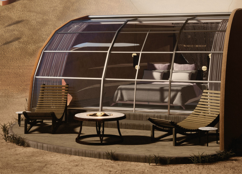 Geothermal Cooling and Reinforced Concrete Enhance Sustainable Lodging Among Desert Dunes