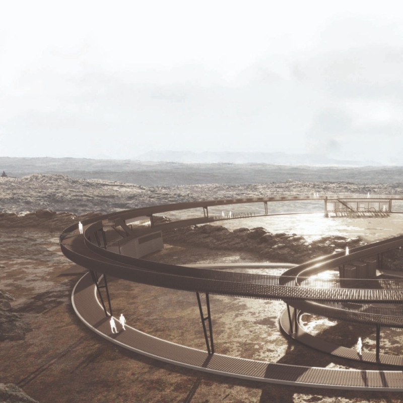 Wooden Battens Frame Gallery Overlooking Tectonic Landscape