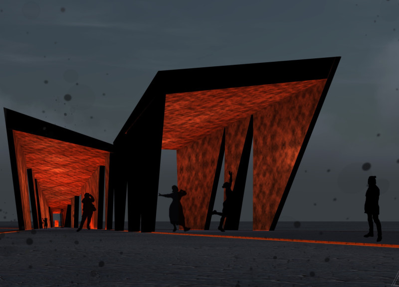 Corten Steel Gate Framing a Narrow Path to Resilience