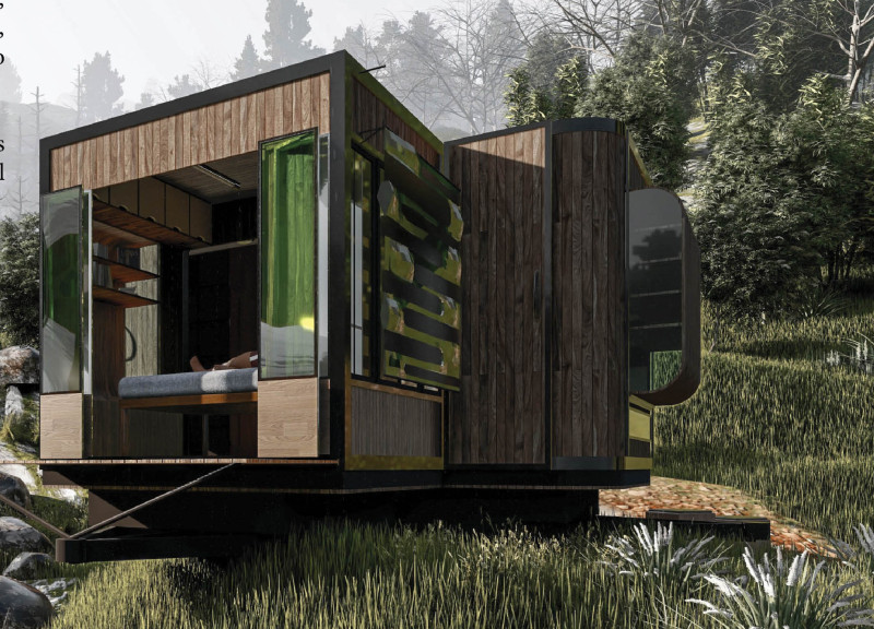 Vertical Living Spaces with Smart Algae Curtain and Plywood Features