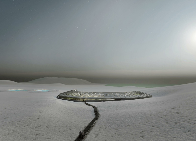 Crater-Shaped Greenhouse with Dual Glazing and Steel Framework