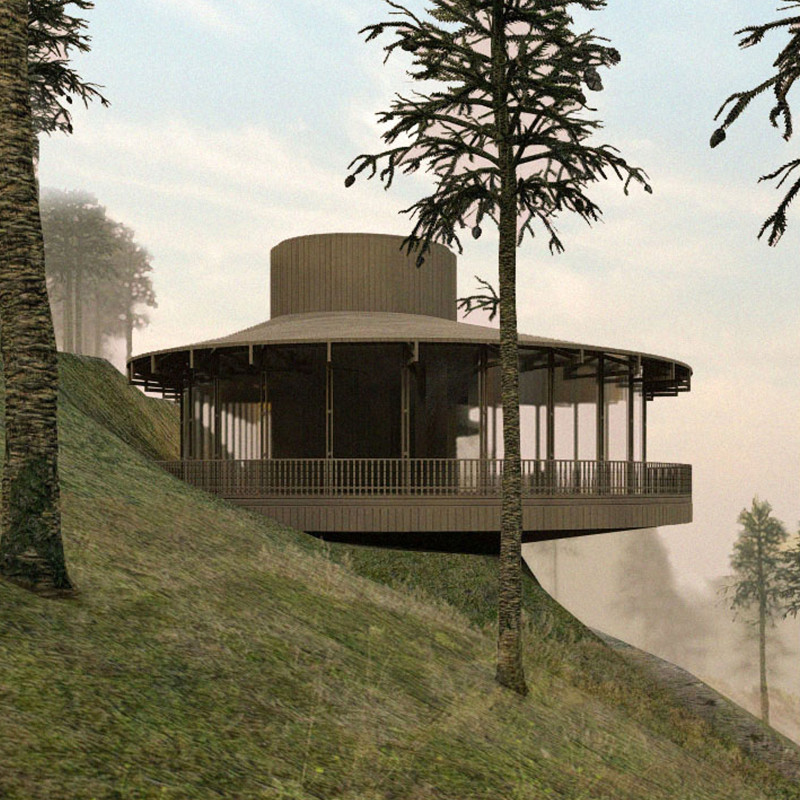 Round Concrete Wall and Glazed Panels Enhance a Serene Yoga Retreat