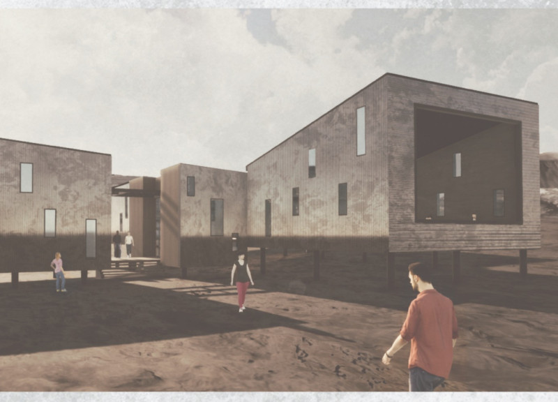 Elevated Viewing Platform Crafted from Corrugated Metal and Local Timber Near Hverfjall Volcano