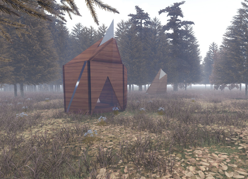 Reflective Glass Horn Integrating Tranquility and Privacy in a Small Cabin