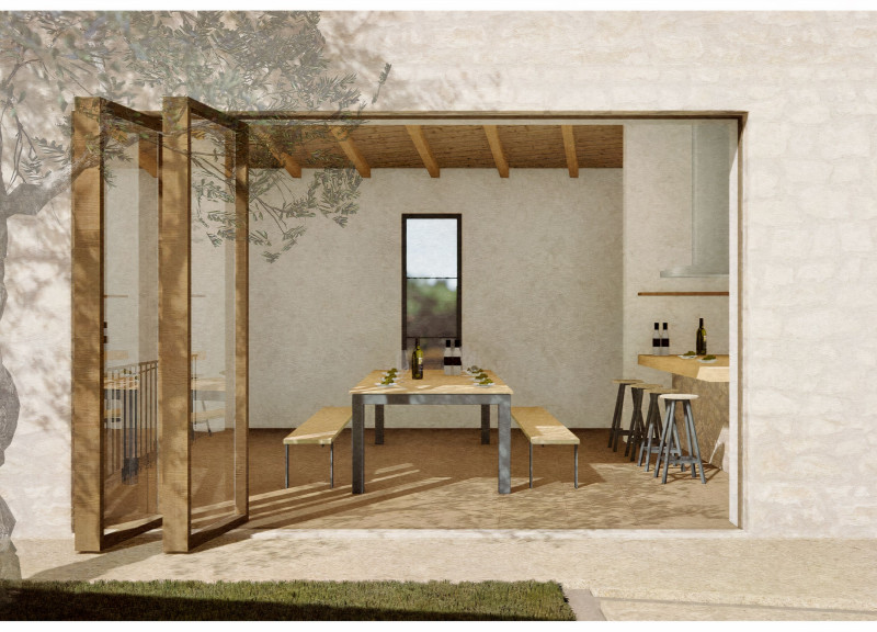 An Atrium-Cooled Guesthouse in Native Stone