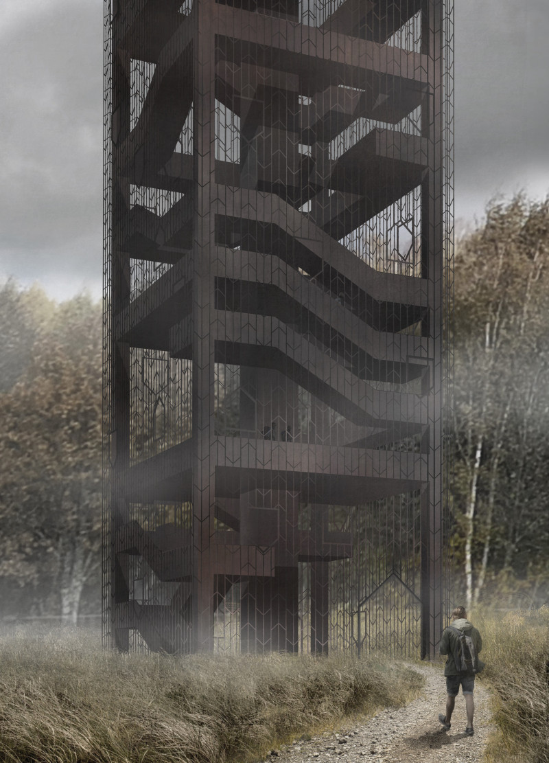 A Steel Mesh Tower in the Northern Latvian Landscape