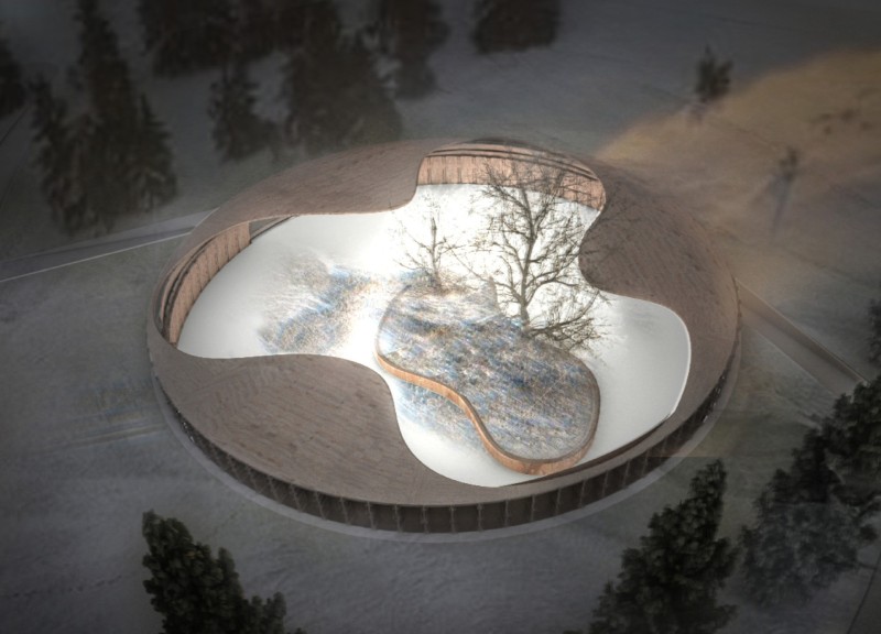 A Circular Reflection Memorial with Preserved Trees